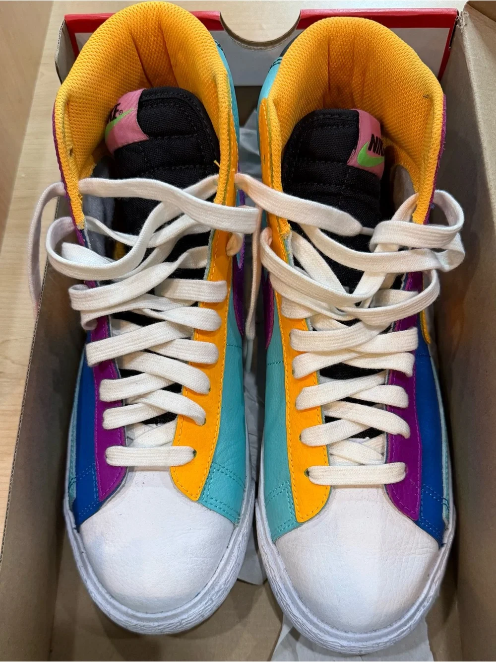 Nike Kids High-Top Sneakers in Blue, Turquoise, Yellow & Purple